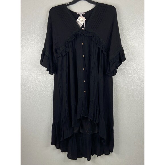 L Love Dresses & Skirts - L Love Women Small Ruffled High Low Dress Black Lace Casual Sheer Back